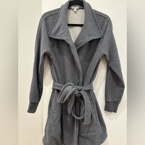 James Perse Charcoal Belted collared wrap belted layering jacket coat sz large